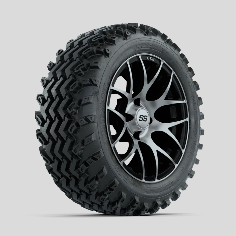 GTW Pursuit Machined/Black 14 in Wheels with 23x10.00-14 Rogue All Terrain Tires  Full Set