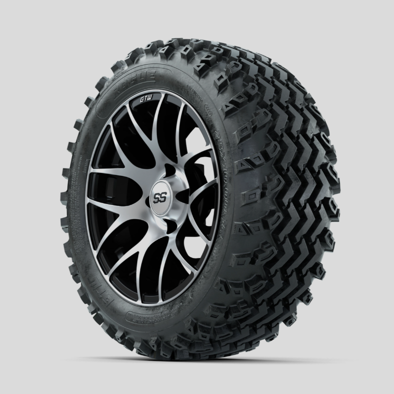 GTW Pursuit Machined/Black 14 in Wheels with 23x10.00-14 Rogue All Terrain Tires  Full Set