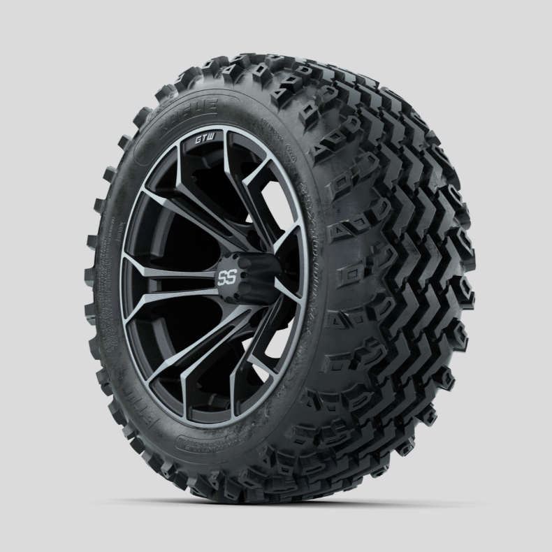 GTW Spyder Machined/Grey 14 in Wheels with 23x10.00-14 Rogue All Terrain Tires – Full Set