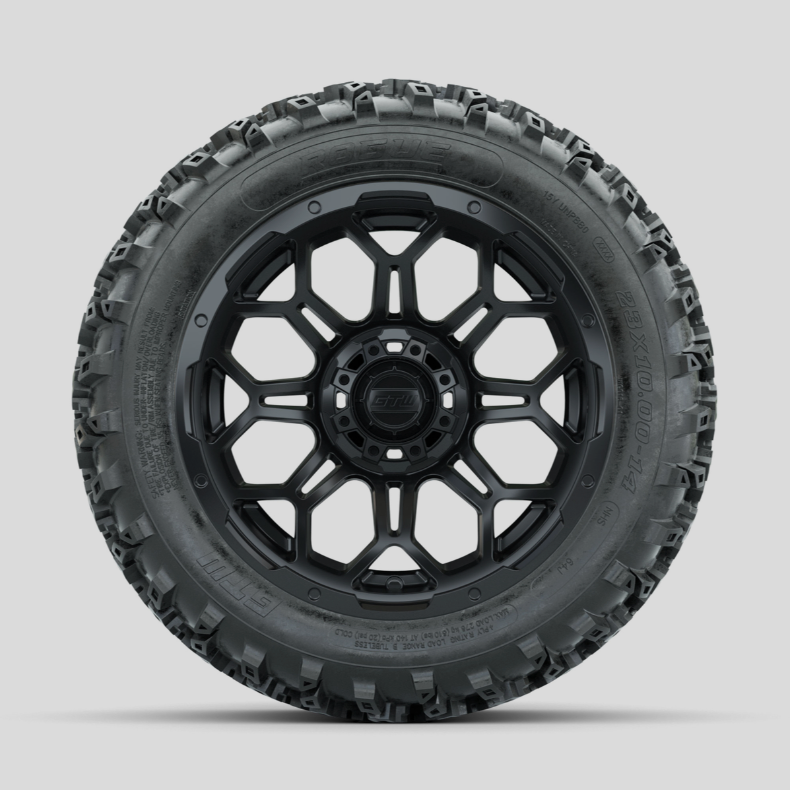 GTW Bravo Matte Black 14 in Wheels with 23x10.00-14 Rogue All Terrain Tires – Full Set