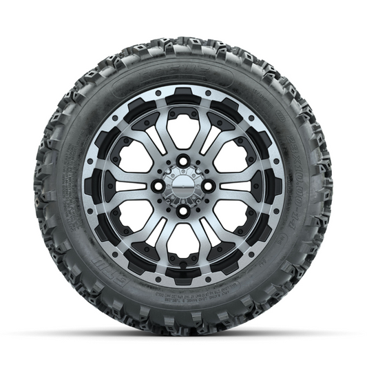 GTW Omega Machined/Black 14 in Wheels with 23x10.00-14 Rogue All Terrain Tires – Full Set