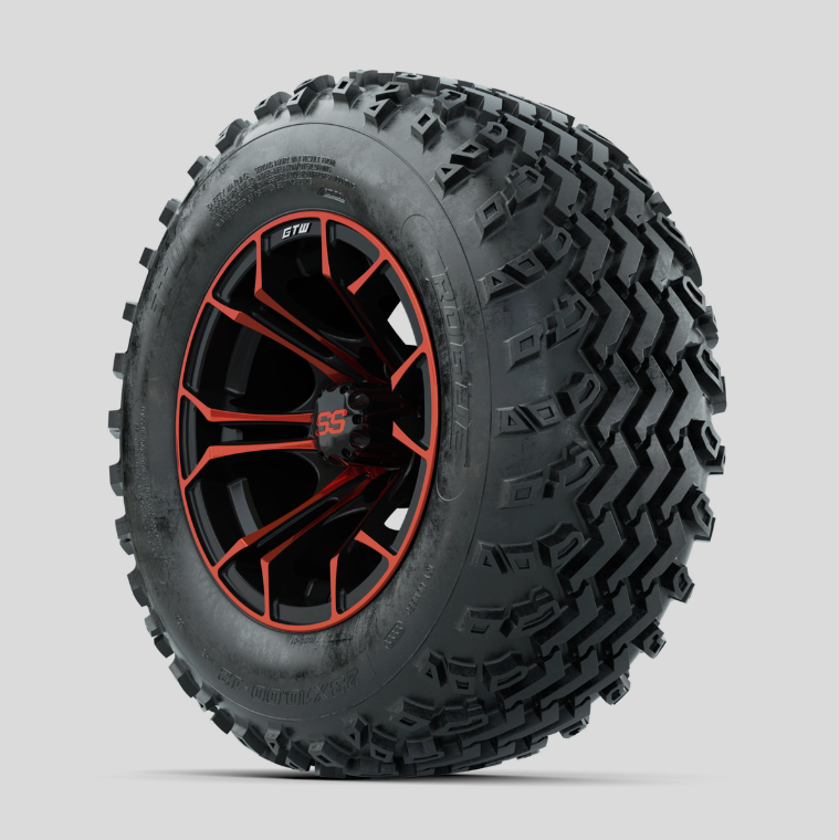 GTW Spyder Red/Black 12 in Wheels with 23x10.00-12 Rogue All Terrain Tires – Full Set