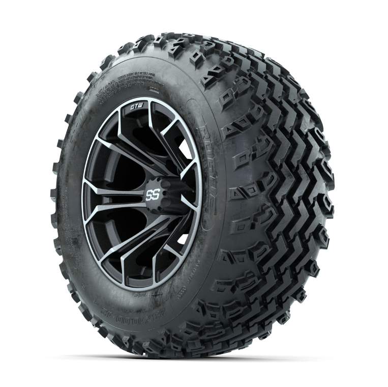 GTW Spyder Machined/Grey 12 in Wheels with 23x10.00-12 Rogue All Terrain Tires – Full Set