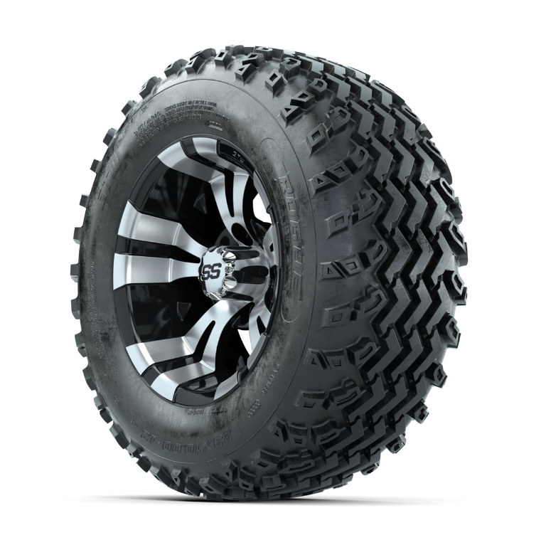 GTW Vampire Machined/Black 12 in Wheels with 23x10.00-12 Rogue All Terrain Tires – Full Set