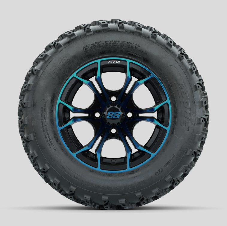 GTW Spyder Blue/Black 12 in Wheels with 23x10.00-12 Rogue All Terrain Tires – Full Set