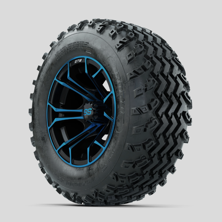 GTW Spyder Blue/Black 12 in Wheels with 23x10.00-12 Rogue All Terrain Tires – Full Set