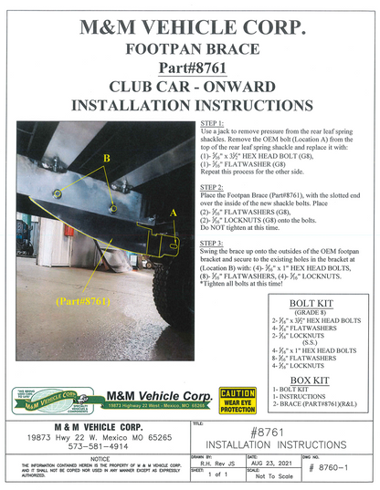 M&M Vehicle Golf Bag Rack Footpan Brace
