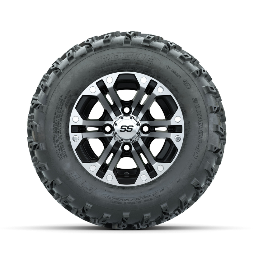 GTW Specter Machined/Black 10 in Wheels with 20x10.00-10 Rogue All Terrain Tires – Full Set