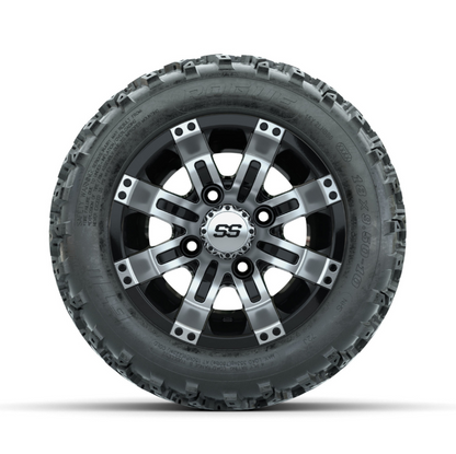 GTW Tempest Machined/Black 10 in Wheels with 18x9.50-10 Rogue All Terrain Tires – Full Set