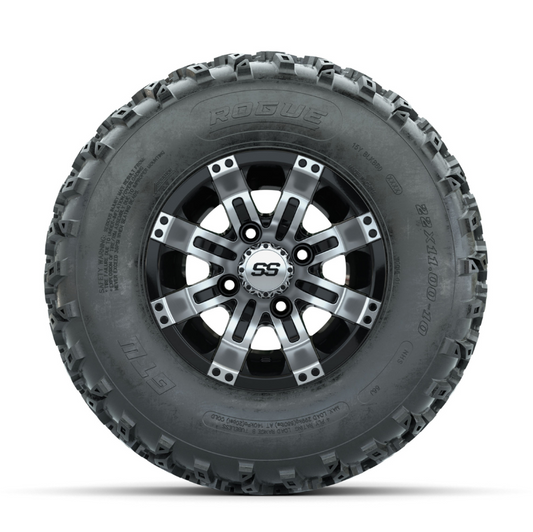 GTW Tempest Machined/Black 10 in Wheels with 22x11.00-10 Rogue All Terrain Tires – Full Set