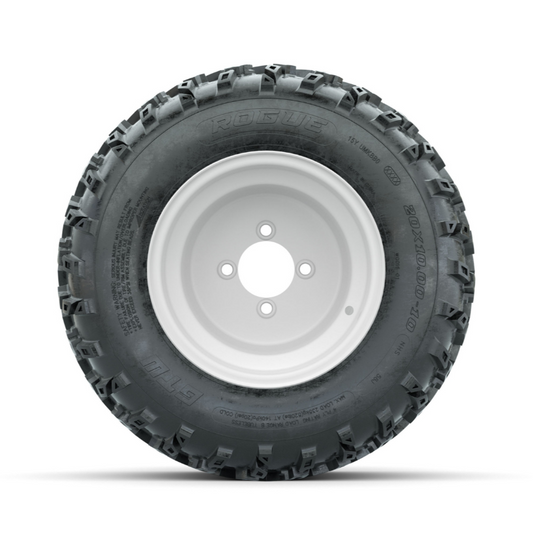 GTW Steel White 3:5 Offset 10 in Wheels with 20x10.00-10 Rogue All Terrain Tires – Full Set