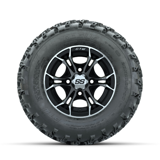 GTW Spyder Machined/Black 10 in Wheels with 20x10.00-10 Rogue All Terrain Tires – Full Set