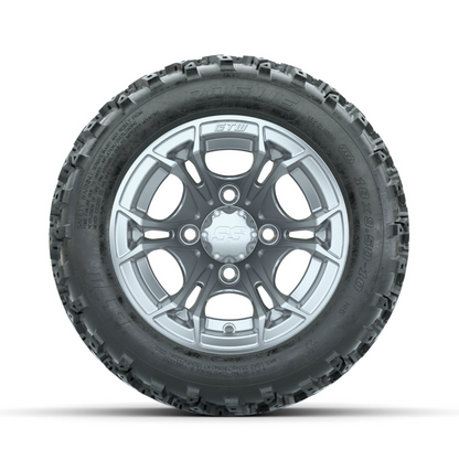 GTW Spyder Silver 10 in Wheels with 18x9.50-10 Rogue All Terrain Tires – Full Set