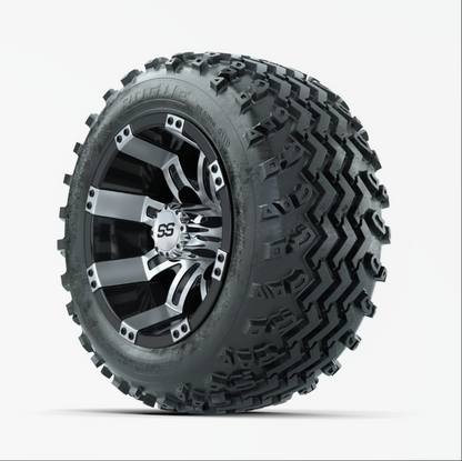 GTW Tempest Machined/Black 10 in Wheels with 18x9.50-10 Rogue All Terrain Tires – Full Set