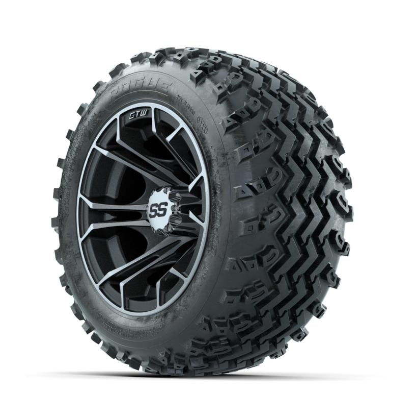 GTW Spyder Machined/Matte Grey 10 in Wheels with 18x9.50-10 Rogue All Terrain Tires  Full Set