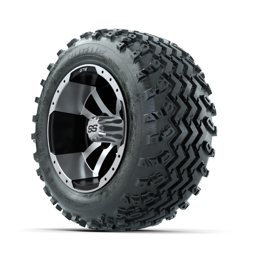 GTW Storm Trooper Machined/Black 10 in Wheels with 18x9.50-10 Rogue All Terrain Tires  Full Set