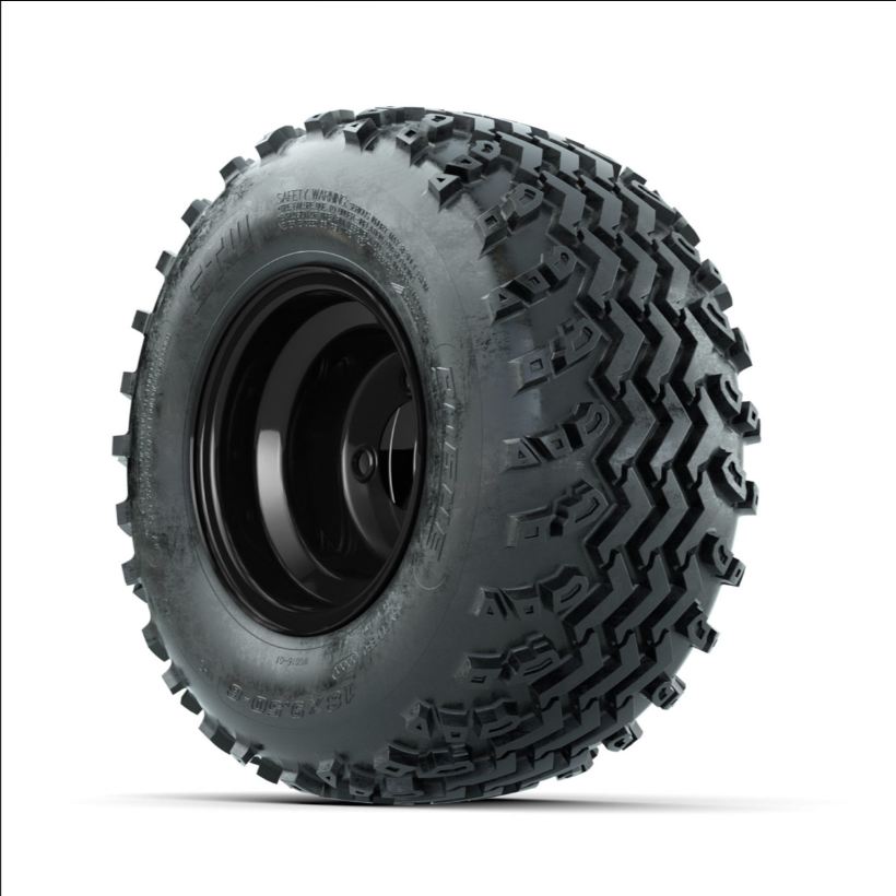 GTW Steel Gloss Black Centered 8 in Wheels with 18x9.50-8 Rogue All Terrain Tires – Full Set