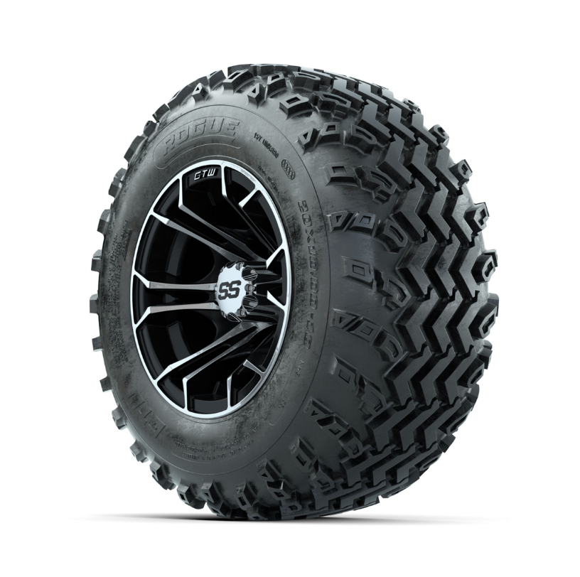 GTW Spyder Machined/Black 10 in Wheels with 20x10.00-10 Rogue All Terrain Tires – Full Set