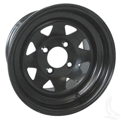 Steel, Black, 12x7.5 Standard Golf Cart Wheels 12"