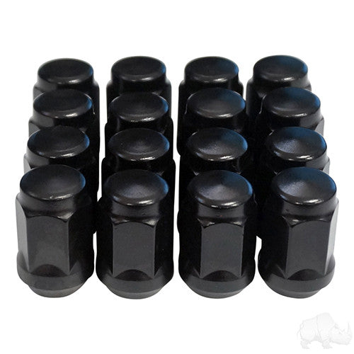 Lug Nut, BOX OF 16, Flat Black Closed End Metric 12mm-1.25, OD 3/4"