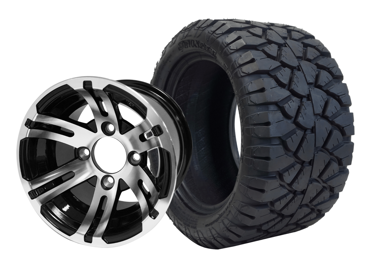 TR1004-WH1004 - SGC 10″ Bulldog Machined/Black Wheel and STINGER Hybrid AT Tire Combo
