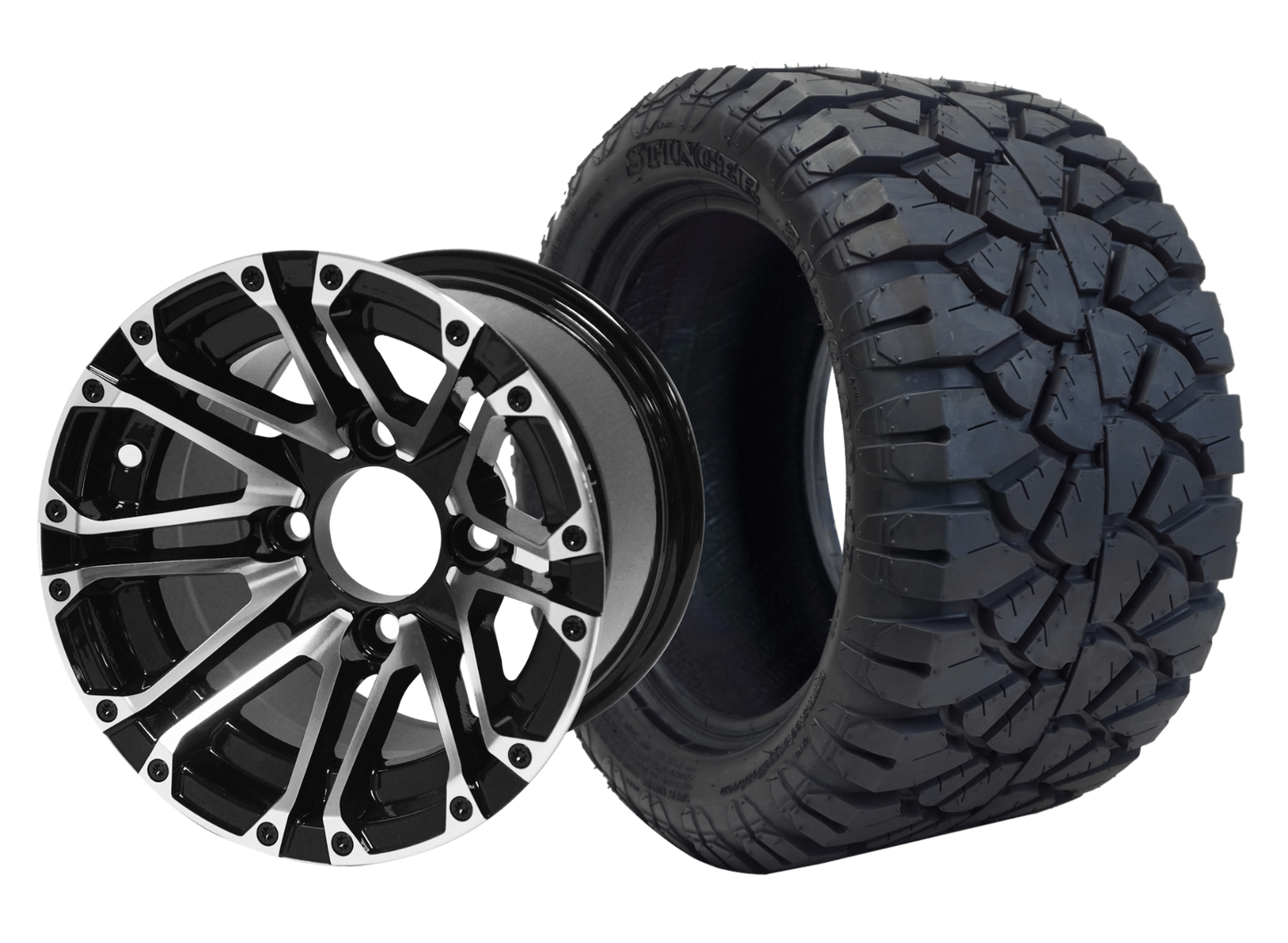 TR1004-WH1006 - SGC 10″ Lancer Machined/Black Wheel and STINGER Tire Combo