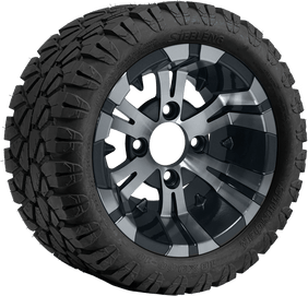 TR1004-WH1021 - SGC 10″ Vampire Machined/Gunmetal Wheel and STINGER Tire Combo