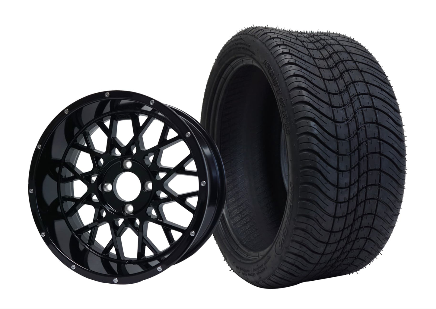 14" SGC Venom Glossy Black with 205/30-14 Low Profile - Golf Cart Wheel & Tire Combo