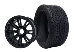 14" SGC Voodoo Glossy Black with 205/30-14 Low Profile - Golf Cart Wheel & Tire Combo