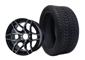 14" SGC Rally Machined Black with 205/30-14 Low Profile - Golf Cart Wheel & Tire Combo