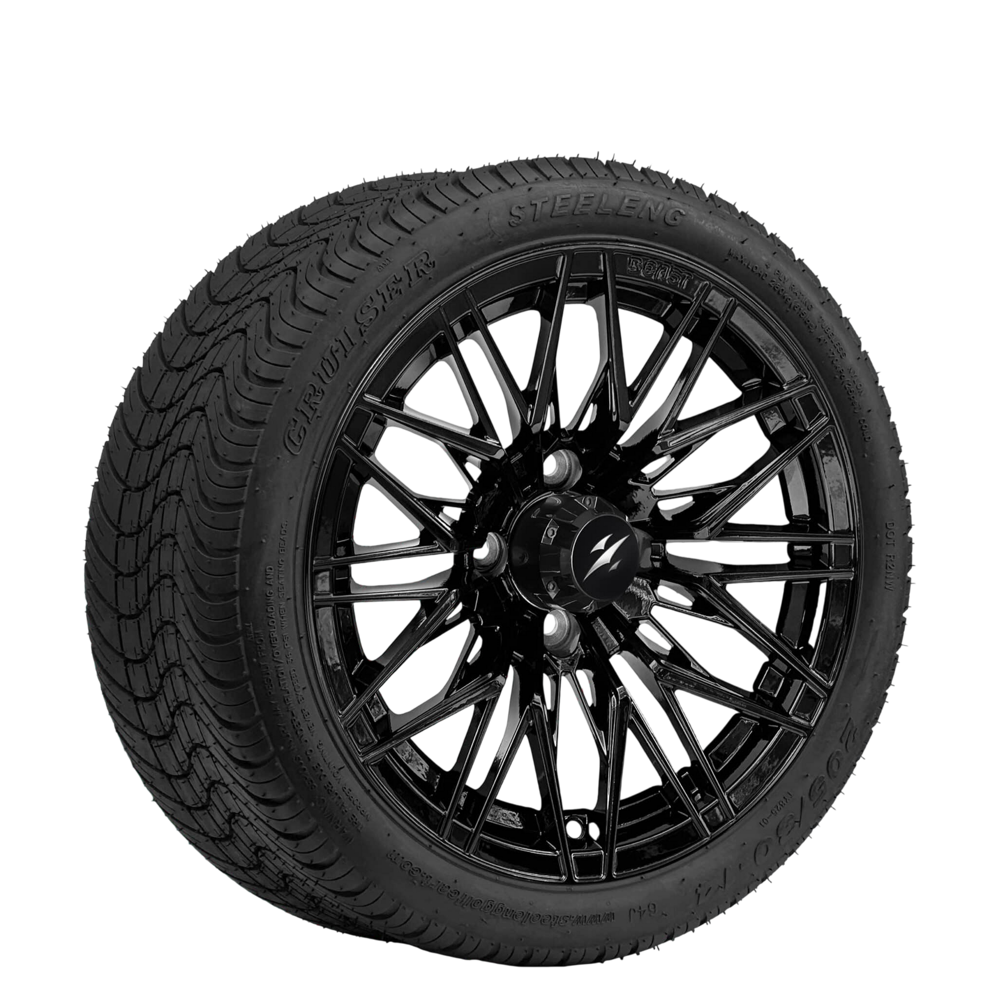 14" BEAST Hornet Glossy Black with 205/30-14 Low Profile - Golf Cart Wheel & Tire Combo