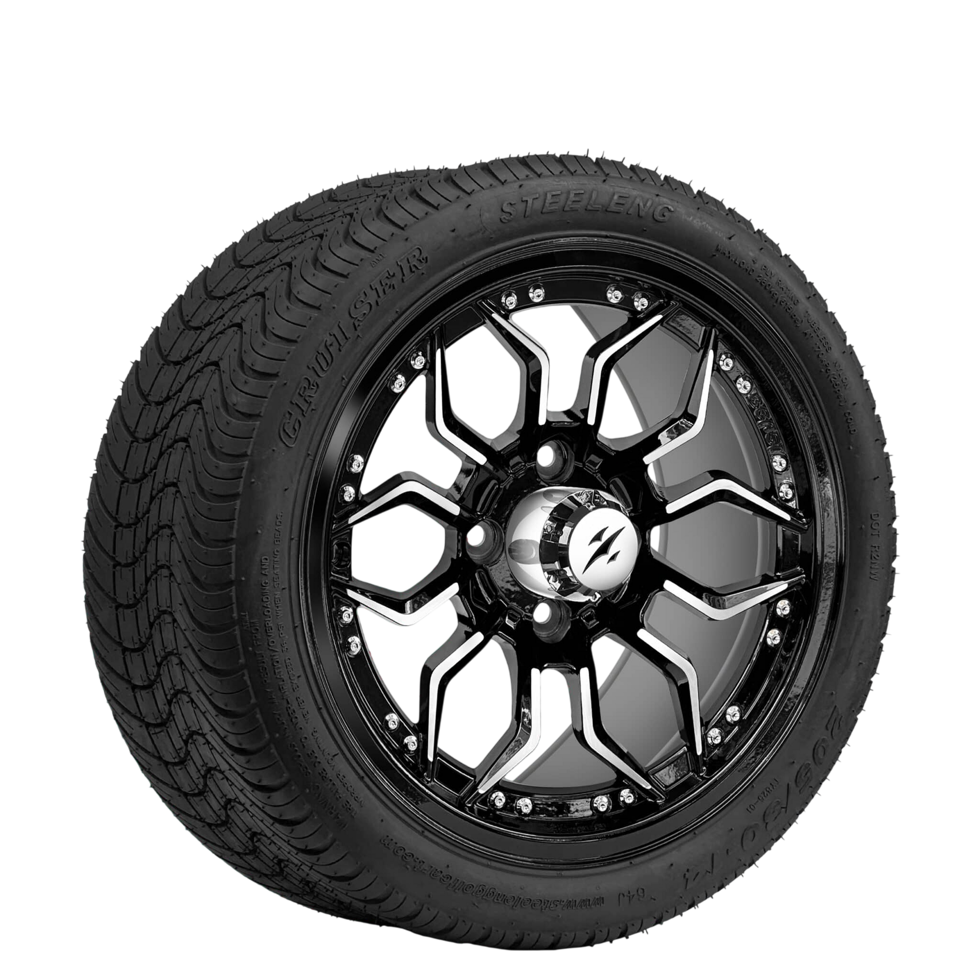 14" SGC Scorpion Machined Black with 205/30-14 Low Profile - Golf Cart Wheel & Tire Combo