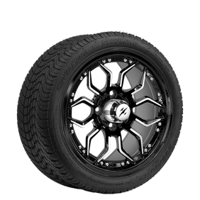 14" SGC Scorpion Machined Black with 205/30-14 Low Profile - Golf Cart Wheel & Tire Combo