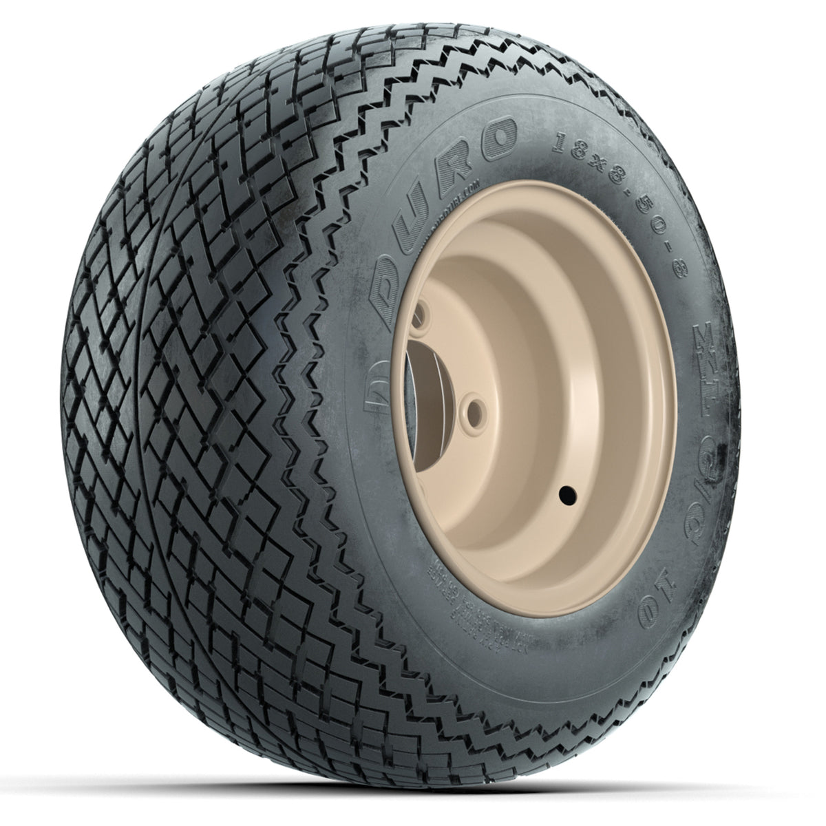 Set of (4) 8 in Beige Steel Wheels with 18 in Duro Sawtooth G/C10 Tires