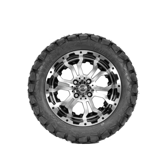 Omega 14" Gloss Black/Machined Finish with 22X10-14 Timberwolf Tire Set of 4