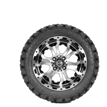 Omega 14" Gloss Black/Machined Finish with 22X10-14 Timberwolf Tire Set of 4