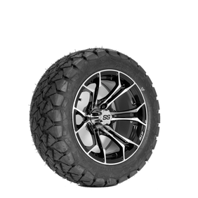 Spyder 14" Gloss Black/Machined Finish with 22X10-14 Timberwolf Tire Set of 4