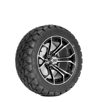 Spyder 14" Gloss Black/Machined Finish with 22X10-14 Timberwolf Tire Set of 4