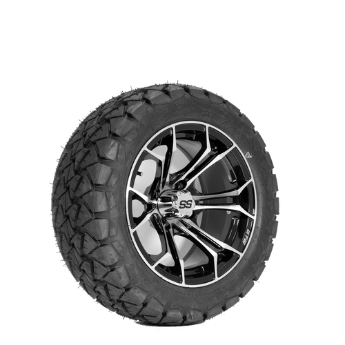 Spyder 14" Gloss Black/Machined Finish with 22X10-14 Timberwolf Tire Set of 4