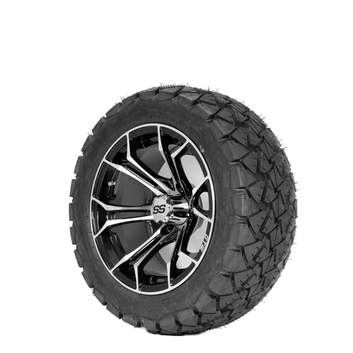 Spyder 14" Gloss Black/Machined Finish with 22X10-14 Timberwolf Tire Set of 4