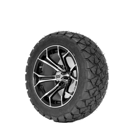 Spyder 14" Gloss Black/Machined Finish with 22X10-14 Timberwolf Tire Set of 4