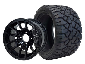 SGC 12" Lizard Glossy Black Wheel and 22x10.5-12 STINGER All Terrain Tire Combo