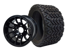 SGC 12" Lizard Glossy Black Wheel and 20x10-12 All Terrain Tire Combo