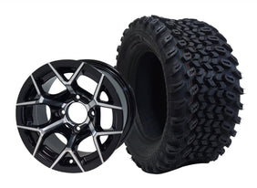 12" SGC Rally Machined Black STEELENG 23"x10.5"-12" All-Terrain Tire - Golf Cart Wheel & Tire Combo