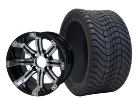 SGC 12" Tempest Machined Black Wheel and 215/35-12 Low Profile Tire Combo for Golf Carts
