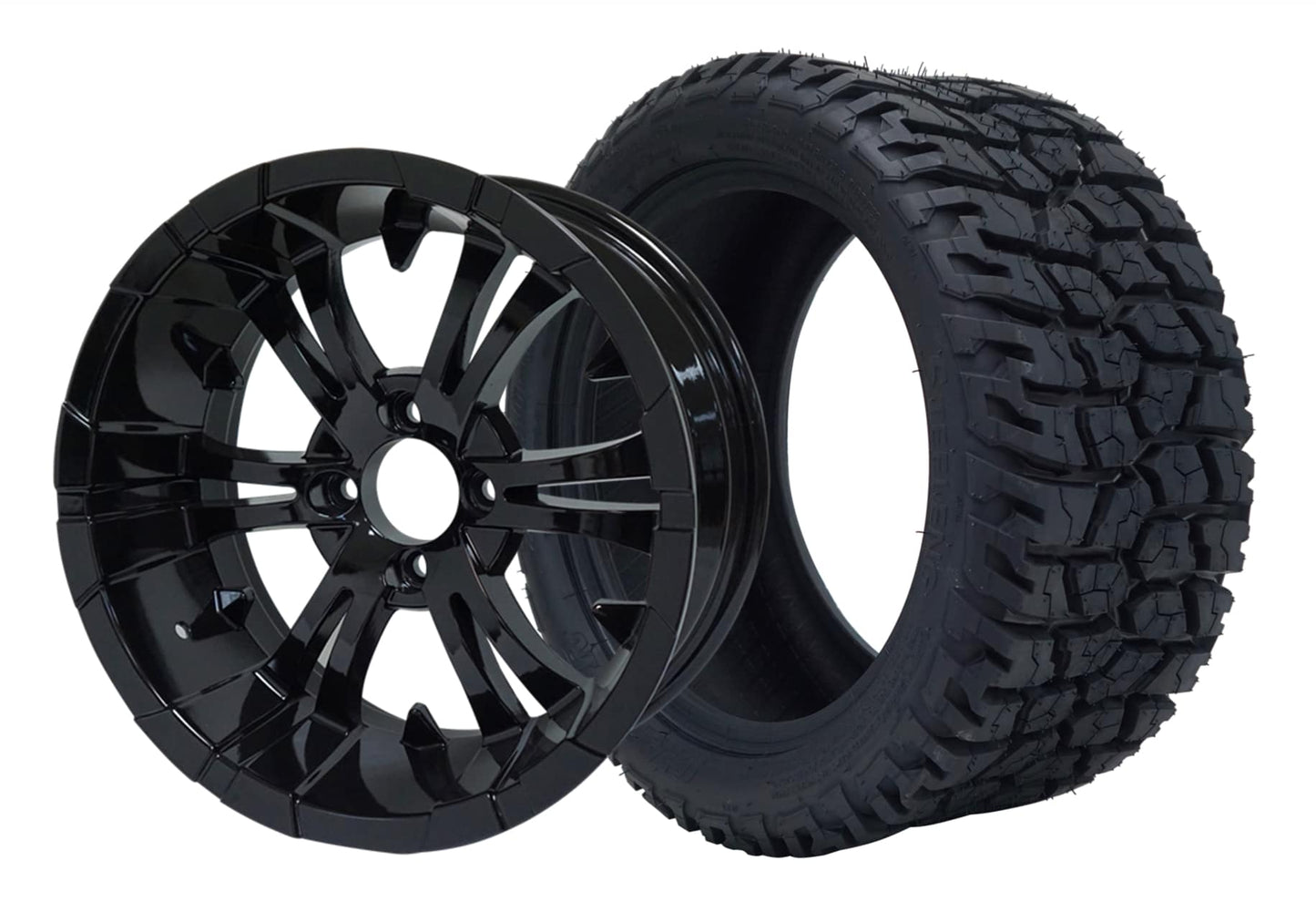 SGC 12" Vampire Glossy Black Wheel and 215/40-12 GATOR Hybrid Low Profile All Terrain Tire Combo