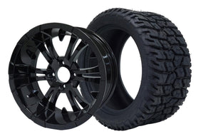 SGC 12" Vampire Glossy Black Wheel and 215/40-12 GATOR Hybrid Low Profile All Terrain Tire Combo