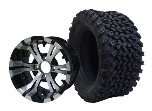 SGC 12"  Vampire Machined/Black Wheel - Aluminum Alloy  STEELENG 23"x10.5"-12" All Terrain Tire - SET of 4