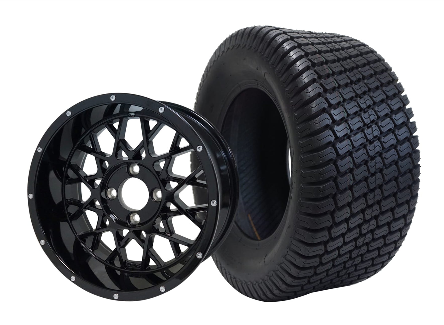 12" SGC Vampire Machined Black STEELENG 23"x10.5"-12" Turf Tire - Golf Cart Wheel & Tire Combo