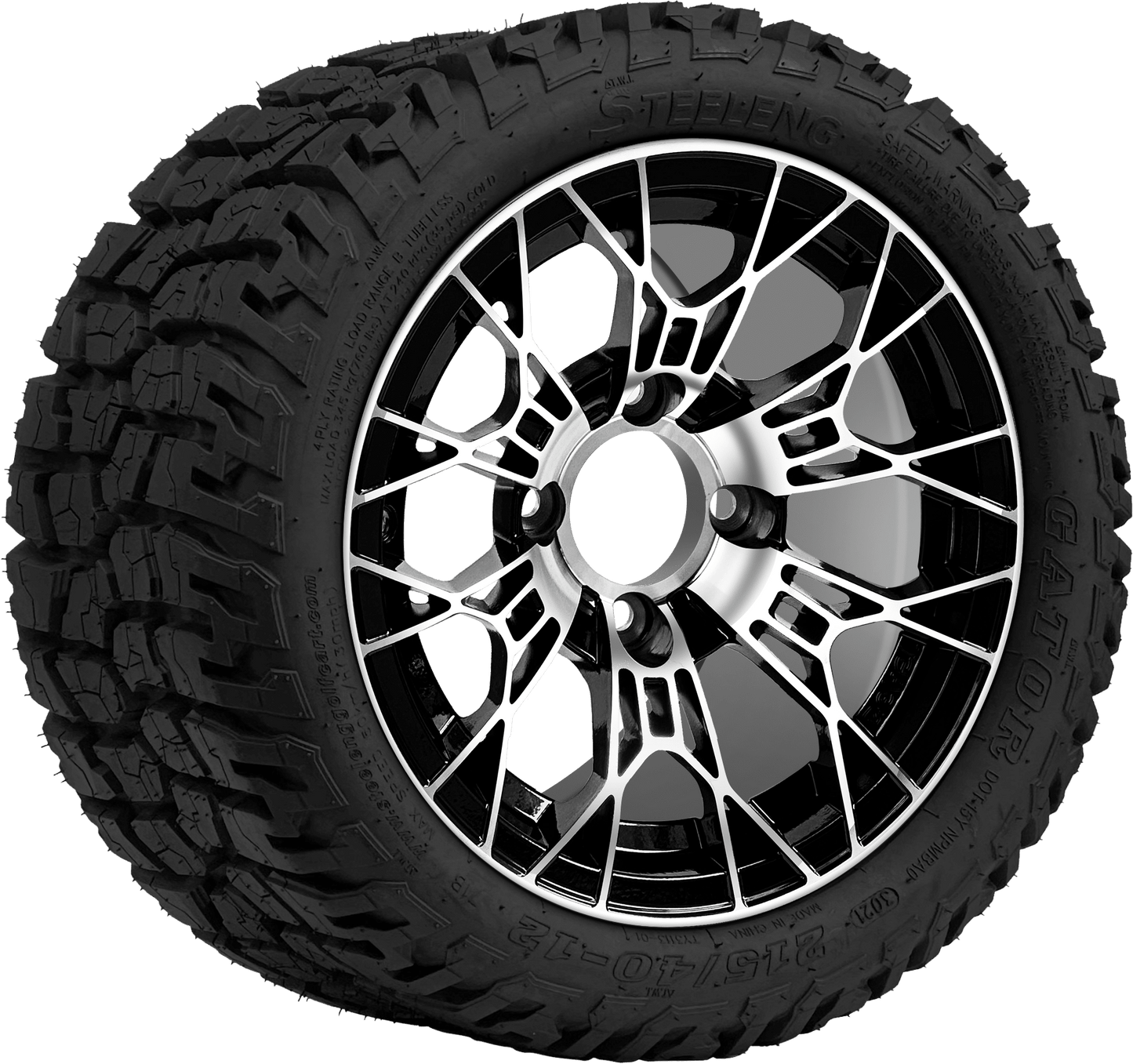 SGC 12" Tarantula Machined/Black Wheel and 215/40-12 GATOR Hybrid All Terrain Tire Combo